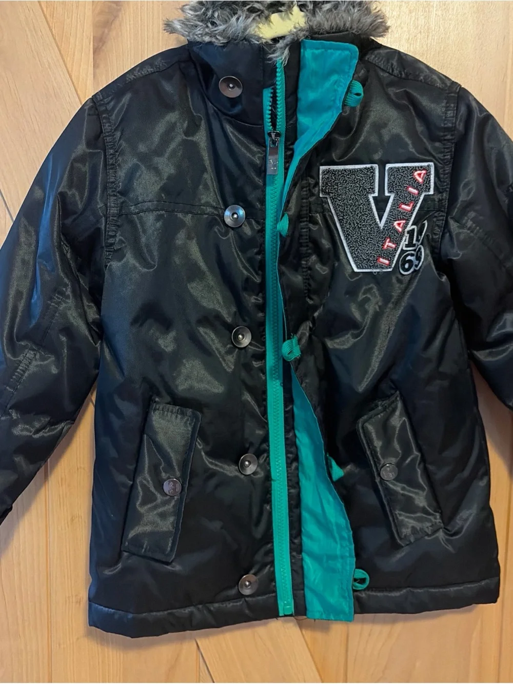 Versace 1969 Boys BLACK COAT Down Winter Puffer Jacket Green Italia V Size 5